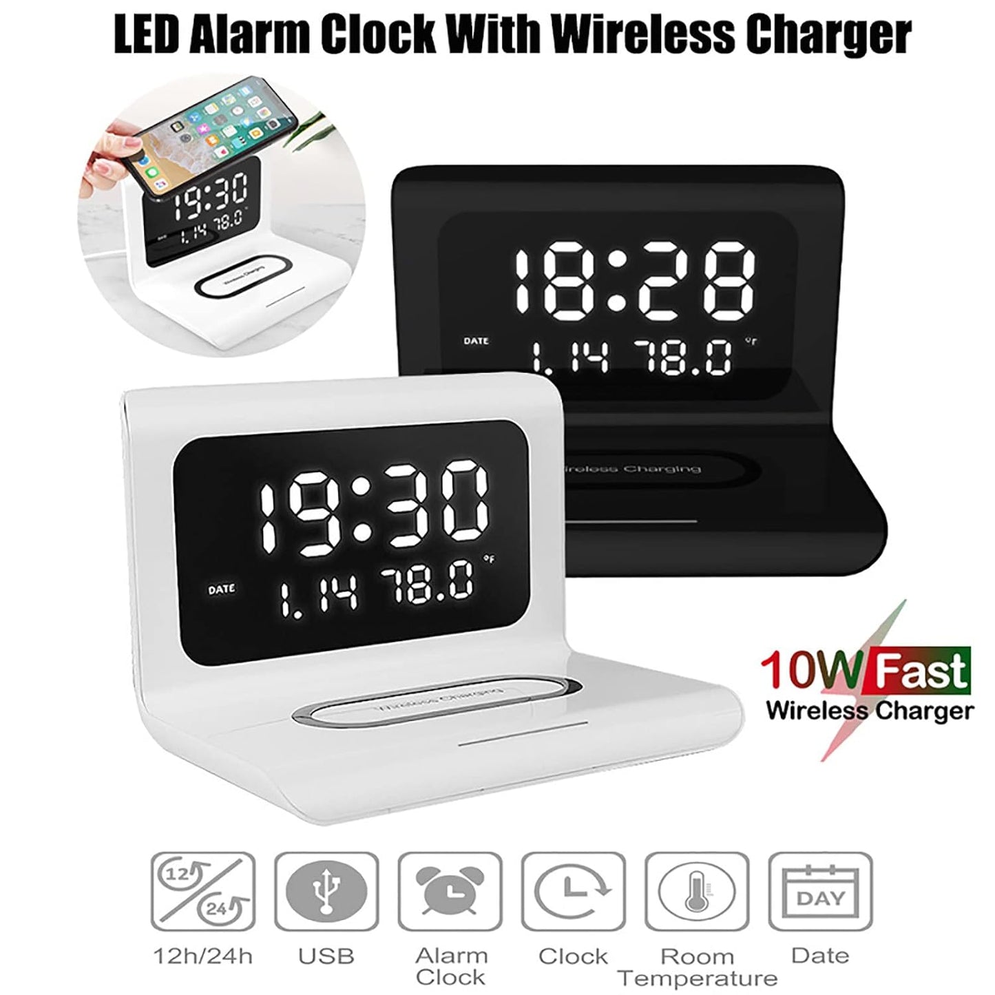Led digitalni sat sa budilnikom i wireless punjacem