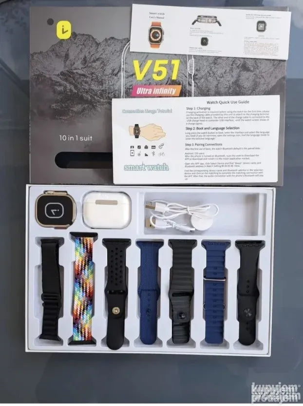 Pametni sat V51 sa 7 narukvicama i bezicnim slusalicama