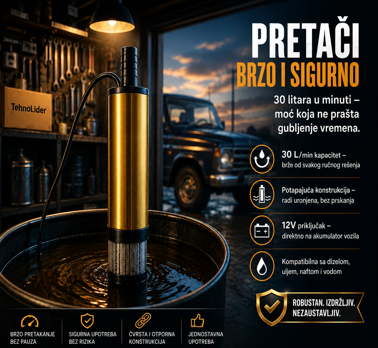 Električna Pumpa za Pretakanje Goriva 12V – Pumpa za Dizel, Ulje i Tečnosti