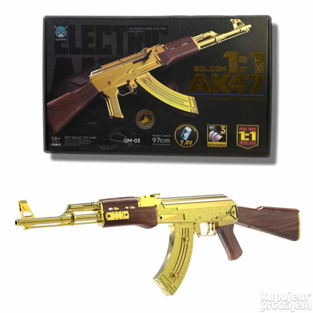 Zlatni Kalashnikov na Gel Kuglice – Dečija Igračka Puška sa Vodenim Mecima