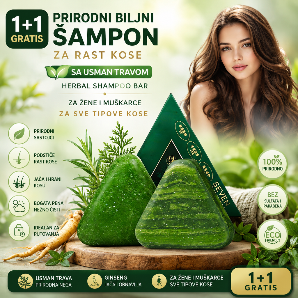 1+1 GRATIS Prirodni Biljni Šampon za Rast Kose sa Usman Travom – Herbal Shampoo Bar za Žene i Muškarce za Sve Tipove Kose