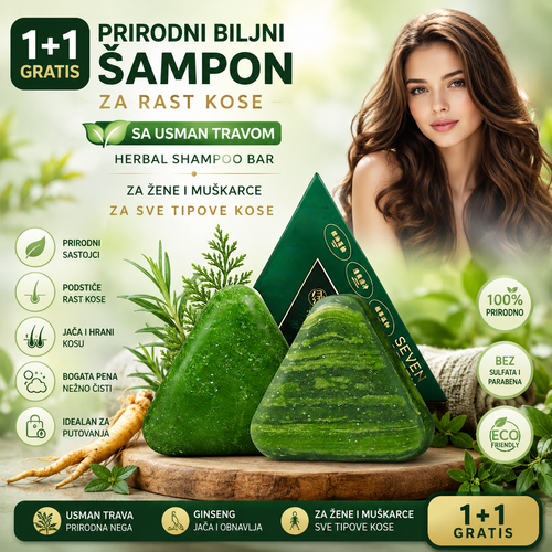 1+1 GRATIS Prirodni Biljni Šampon za Rast Kose sa Usman Travom – Herbal Shampoo Bar za Žene i Muškarce za Sve Tipove Kose