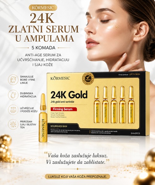 24K Zlatni Serum u Ampulama (5 Komada) – Anti-Age Serum za Učvršćivanje, Hidrataciju i Sjaj Kože