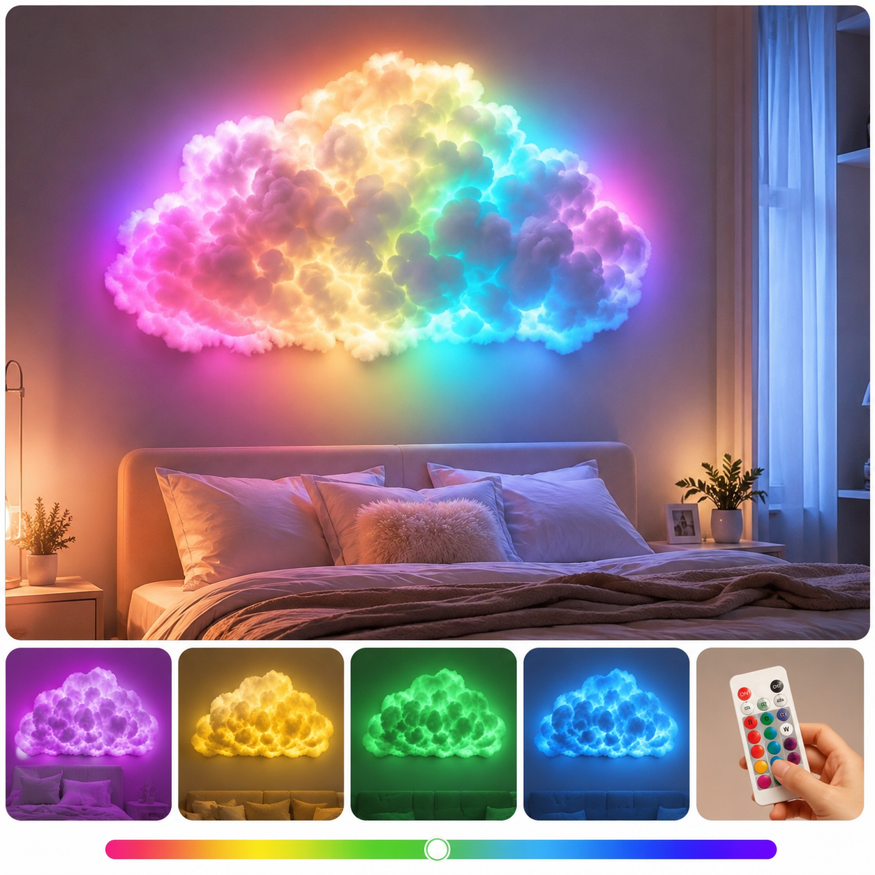 3D RGB LED Oblak – Dekorativna Zidna Lampa sa Višebojnim Svetlosnim Efektima