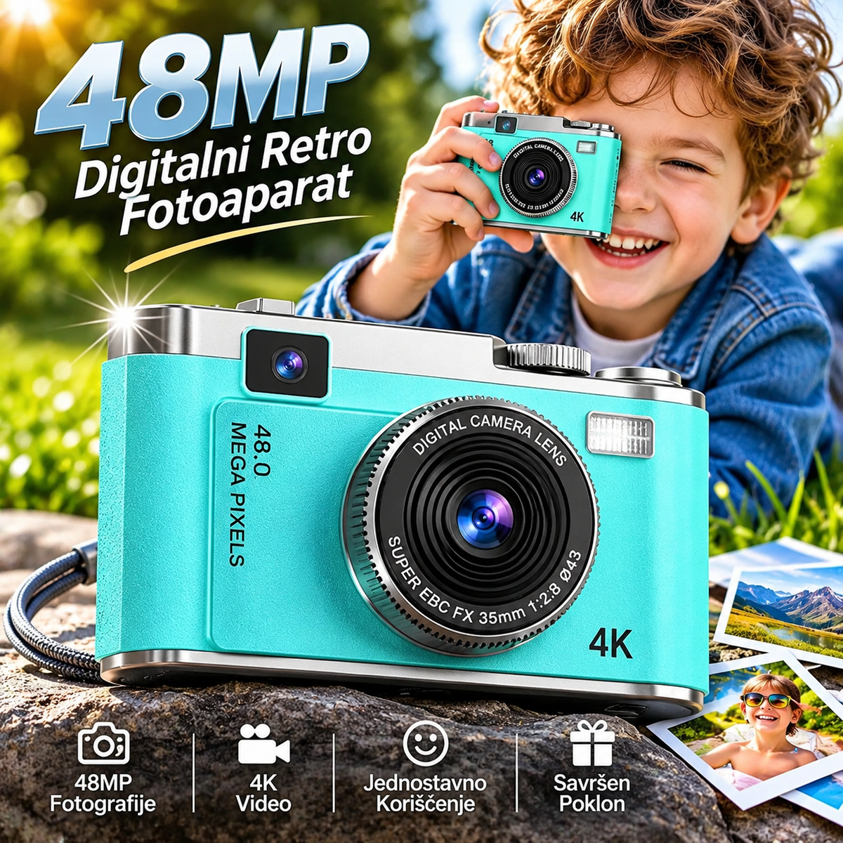 Digitalni Retro Fotoaparat 48MP 4K – Kompaktni Digitalni Fotoaparat za Fotografisanje i Snimanje