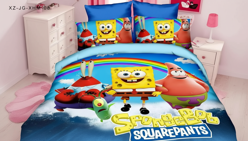 Sunđer Bob 5D Dečija Posteljina – 3D Set sa Likovima iz Crtanog Filma za Dečiju Sobu