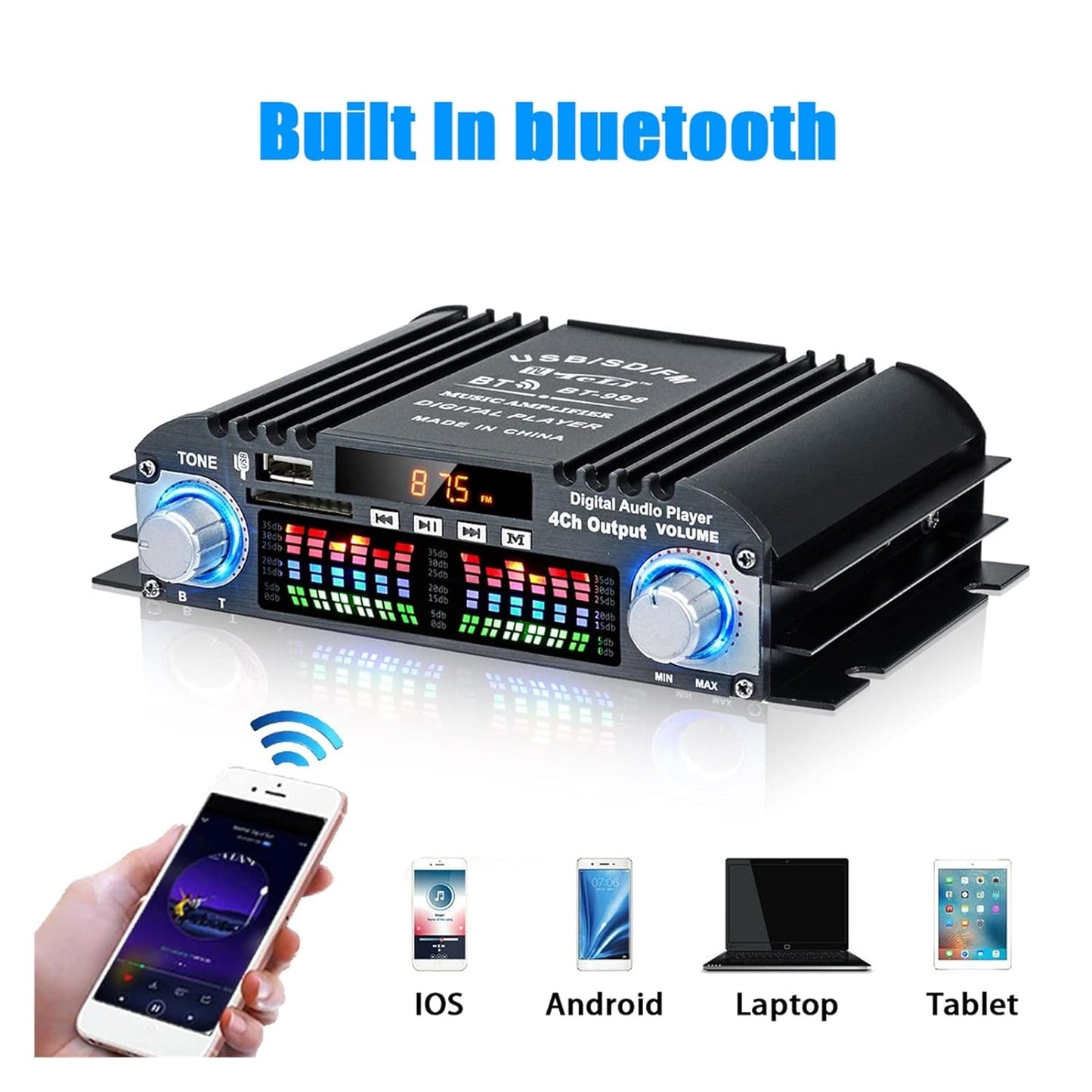 BT-998 FM radio bluetooth pojacalo 160W / 4x40W sa 4 izlaza