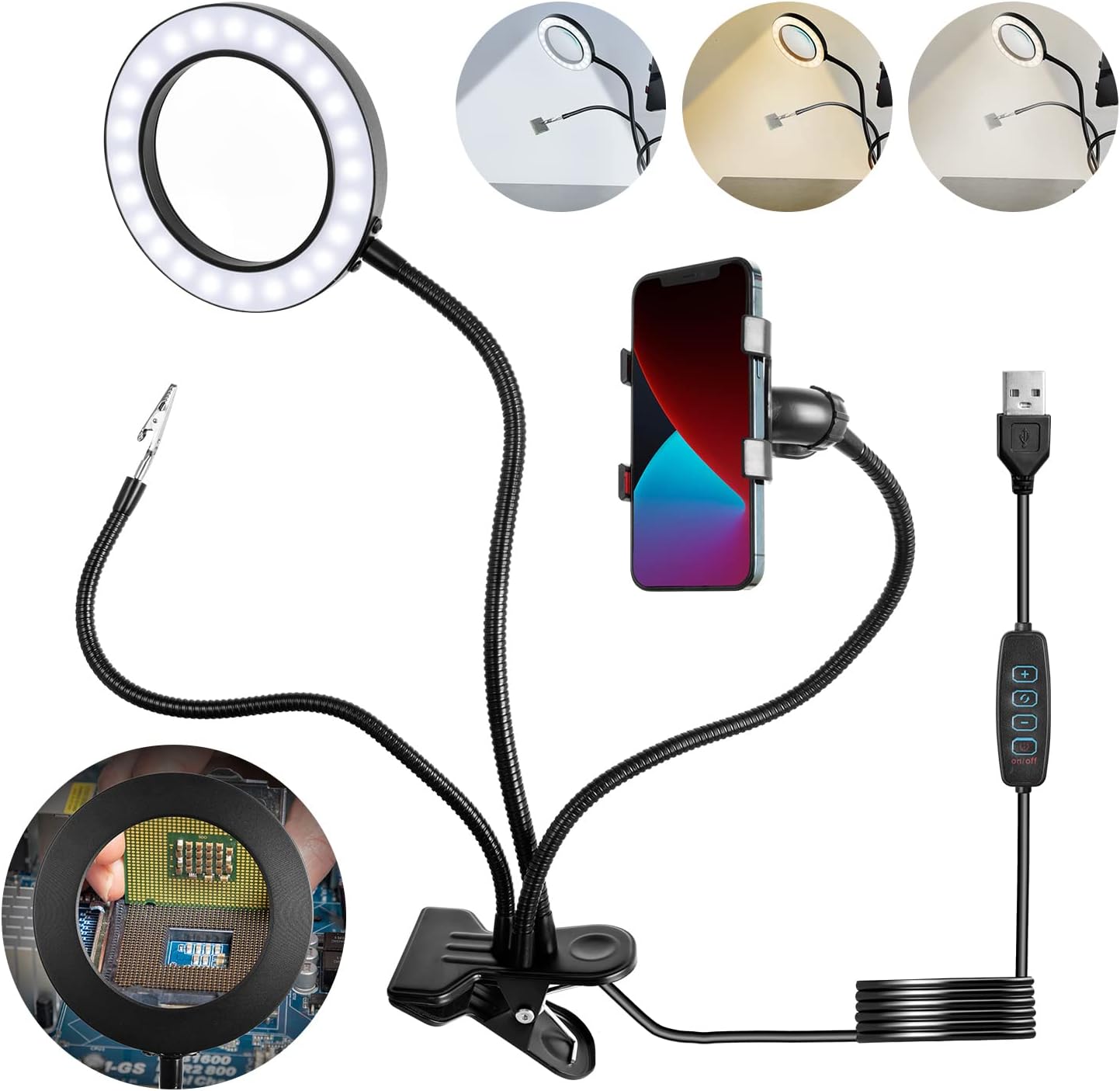 Fleksibilni 2u1 Drzac za telefon za slikanje i snimanje sa LED Svetlom