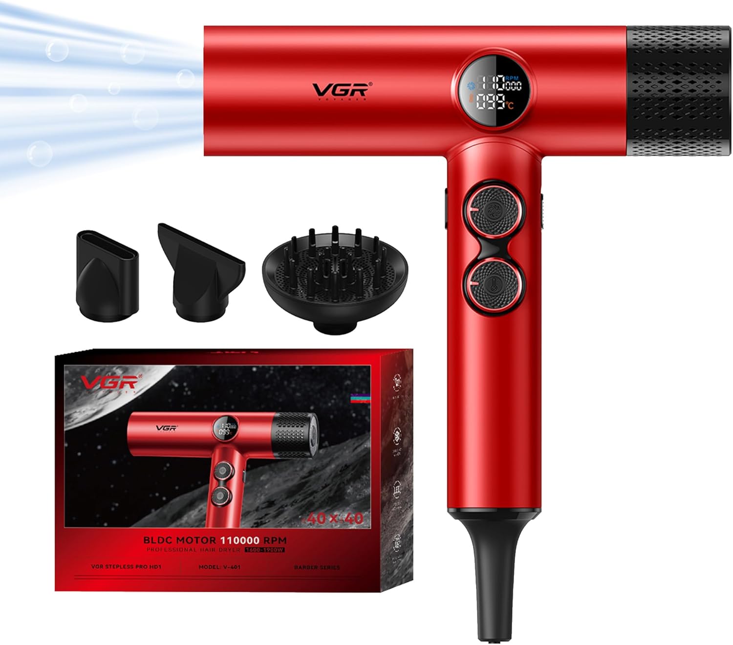 VGR V-401 Profesionalni Fen za Kosu – 110.000 RPM | Negativni Joni + Brzo Sušenje | Hladno Duvanje