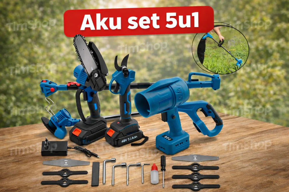 Aku Baštenski Alat 5u1 – Makaze, Testera, Trimer, Duvač i Teleskopska Drška