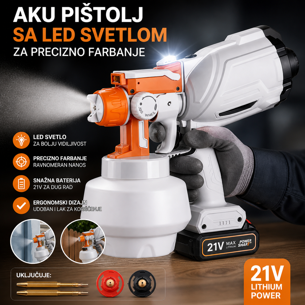Aku pištolj za farbanje led svetlom 21v