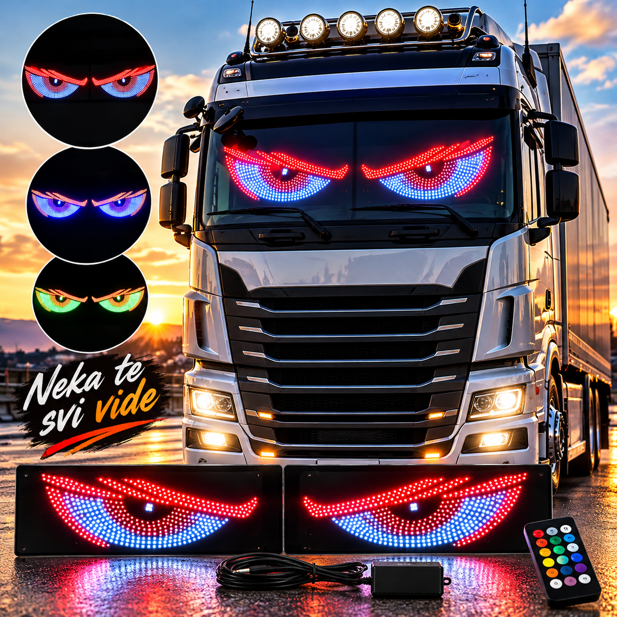 LED Oči za Kamion, Auto i Kombi – RGB Dekorativna LED Svetla u Više Boja