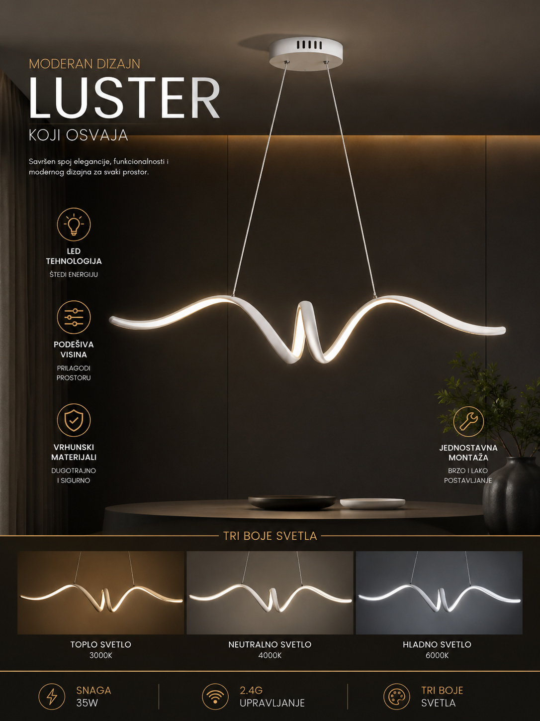 Luna Line LED Luster – Elegantna Rasveta koja Osvaja Pogled