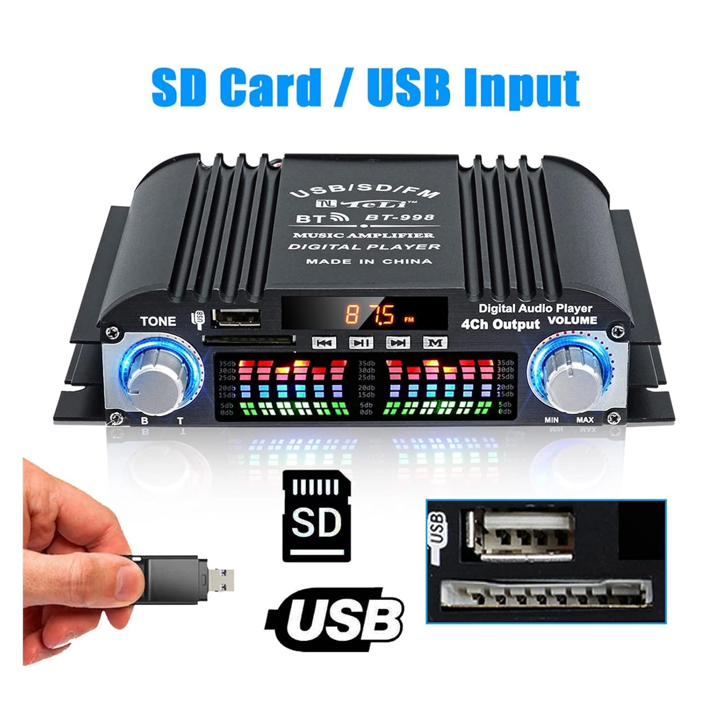 BT-998 FM radio bluetooth pojacalo 160W / 4x40W sa 4 izlaza