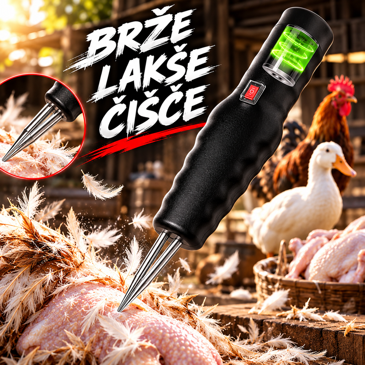 Električni Čupač Perja za Živinu – Prenosivi Aparat za Brzo Čišćenje Piletine, Patke i Ćurke