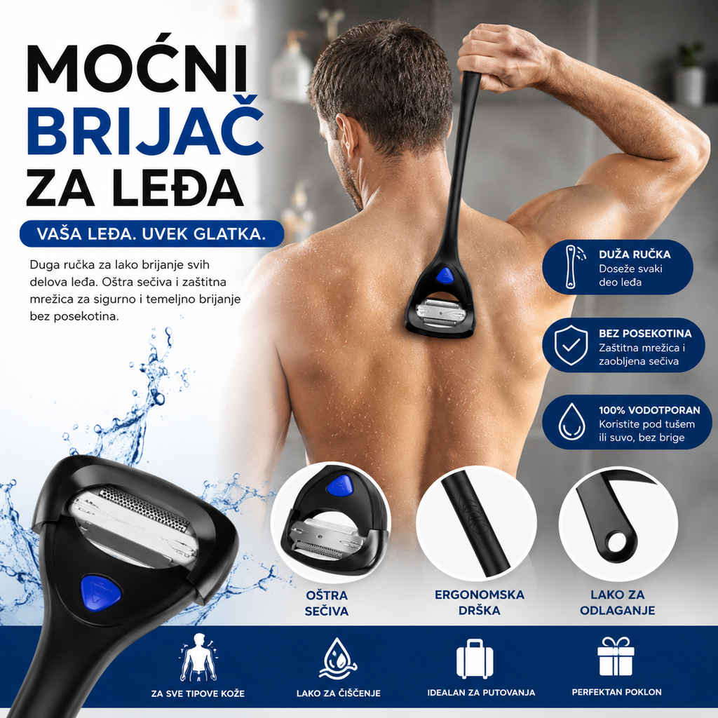 Moćni Brijač za Leđa sa Dugom Ručkom – Sklopivi Body Shaver za Muškarce | Bezbolno i Precizno Brijanje