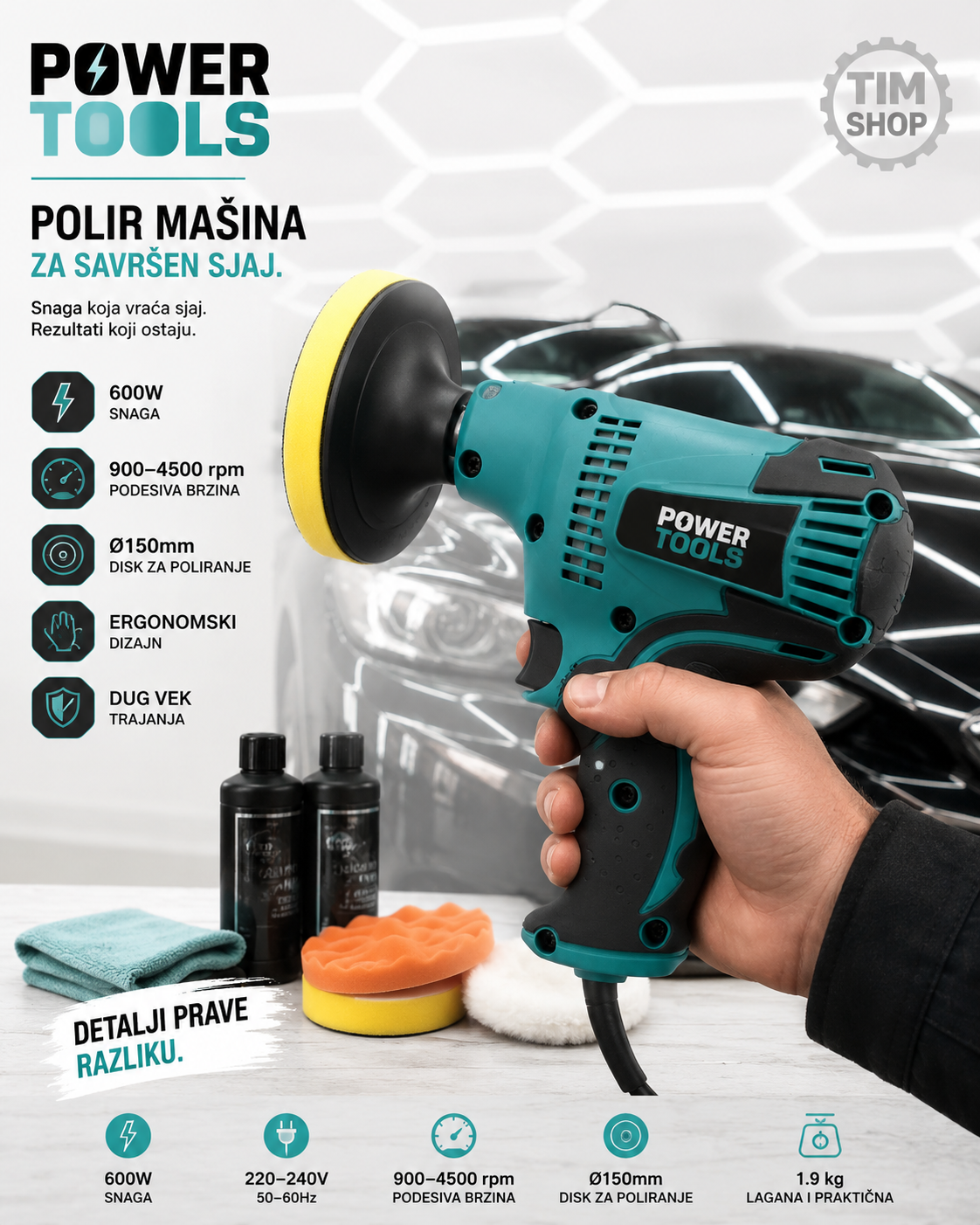 Polirka GV6010 600W – Električna Mašina za Poliranje Automobila, Metala i Različitih Površina