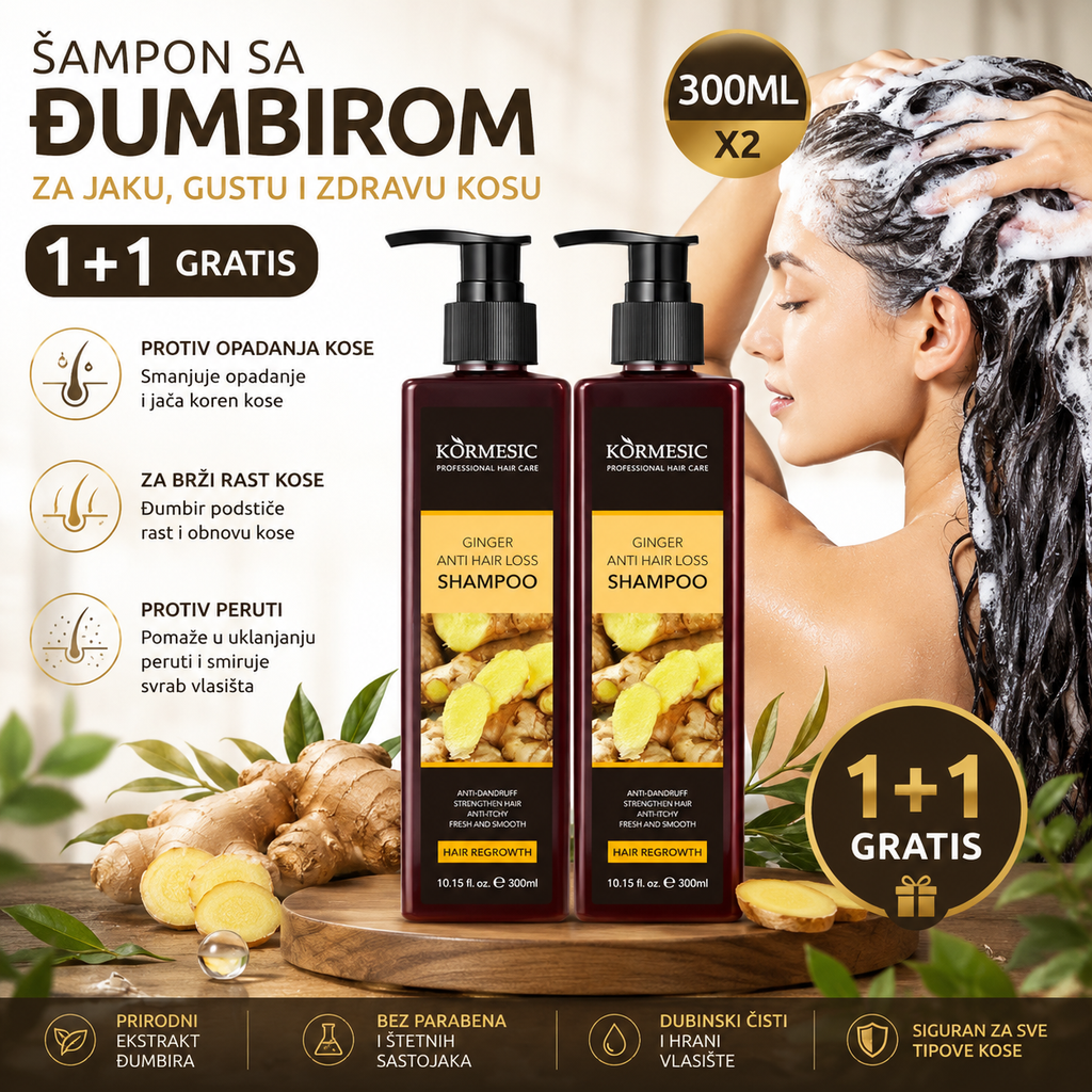 Šampon sa Đumbirom 1+1 GRATIS – Protiv Opadanja Kose, Za Brži Rast i Protiv Peruti
