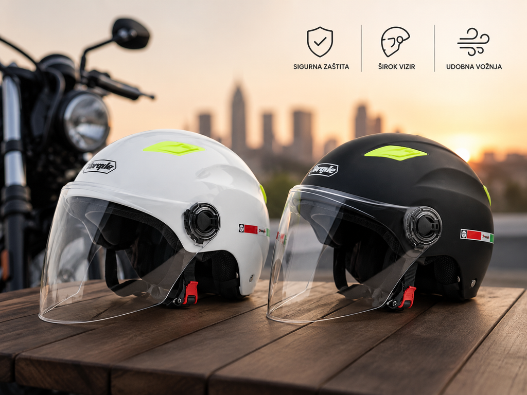 Moto Kaciga sa Vizirom – Zaštitna Kaciga za Motor i Skuter (Bela i Crna)