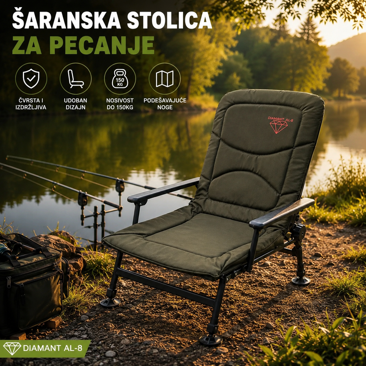 Ribolovačka šaranska stolica 160kg – Lagana aluminijumska konstrukcija