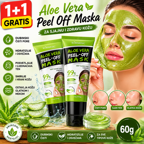 1+1 GRATIS Aloe Vera Peel Off Maska za Lice 60g – Hidratantni Gel za Sjajnu, Glatku i Dubinski Očišćenu Kožu
