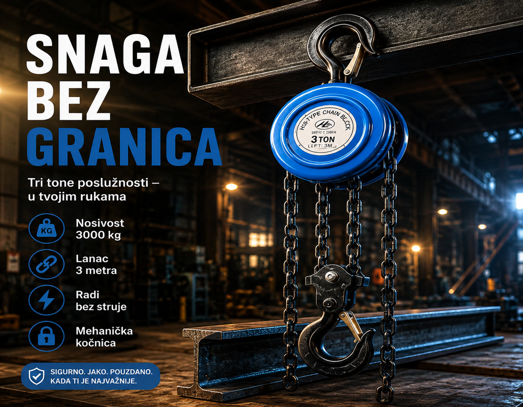 Ručna Lančana Dizalica 3T 3M – Profesionalna Dizalica za Podizanje Tereta do 3000 kg