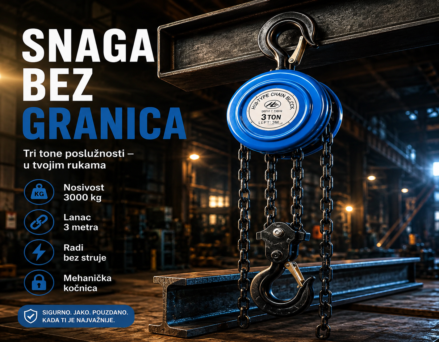 Ručna Lančana Dizalica 3T 3M – Profesionalna Dizalica za Podizanje Tereta do 3000 kg