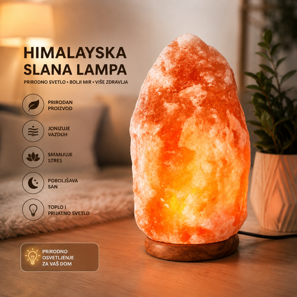 Himalajska Kristalna Slana Lampa – Prirodna Dekorativna Lampa sa Toplim Ambijentalnim Svetlom