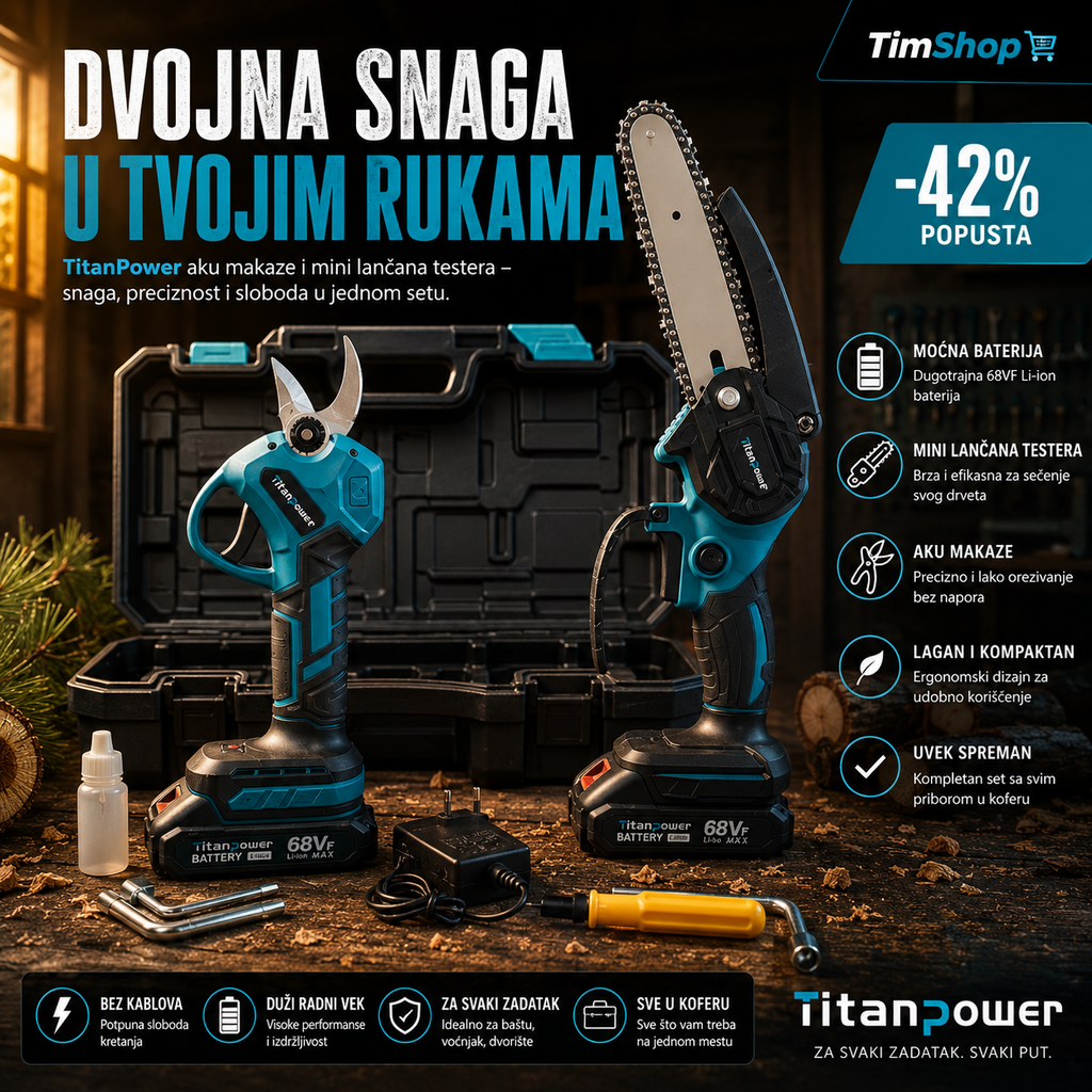 Aku Set Testera i Makaze 88V – Bežični Alat sa 2 Baterije za Orezivanje i Sečenje