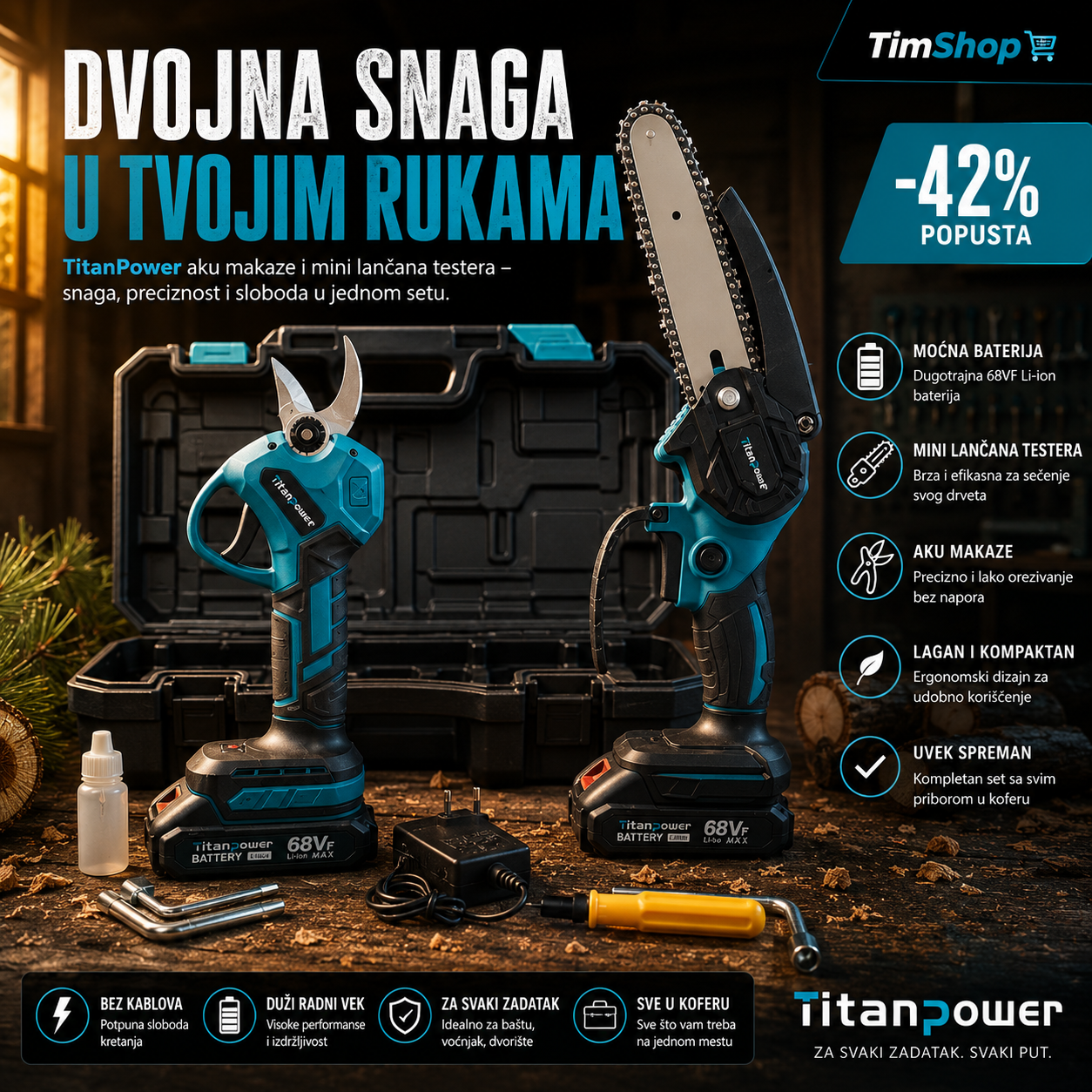 Aku Set Testera i Makaze 88V – Bežični Alat sa 2 Baterije za Orezivanje i Sečenje