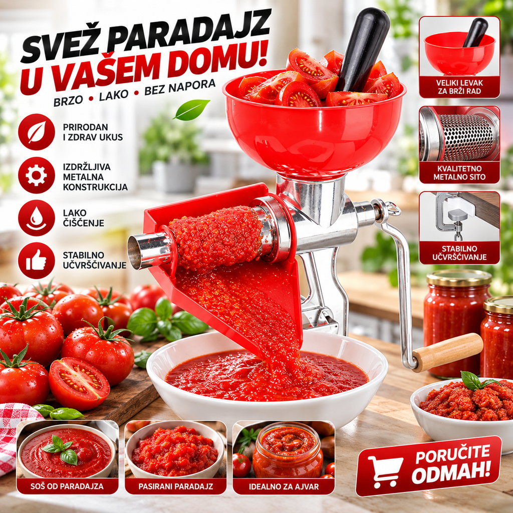 Metalna Ručna Pasirka za Paradajz – Ručni Mlin za Paradajz, Sos, Sok i Pasiranje Voća