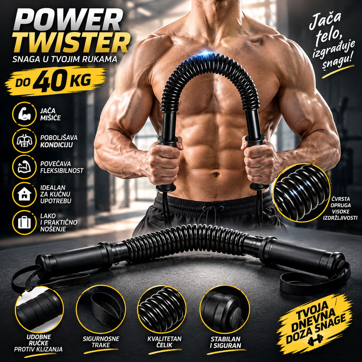 Power Twister 40 kg – Opruga za Trening Otporta, Grudi, Ruku i RamenaOpruga za trening otpora Power Twister 40 kg
