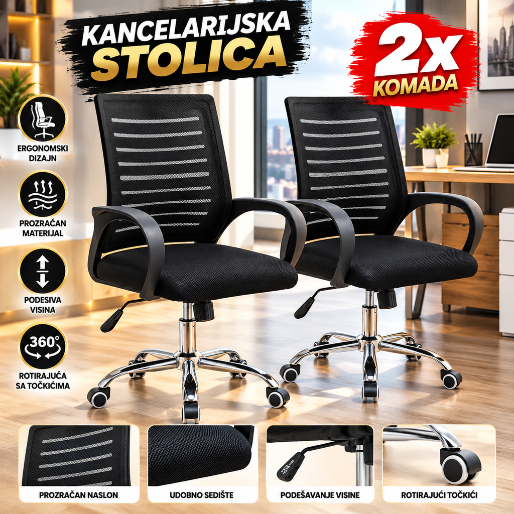 Kancelarijska Stolica 2 Komada – Set Ergonomskih Stolica za Kancelariju i Rad od Kuće