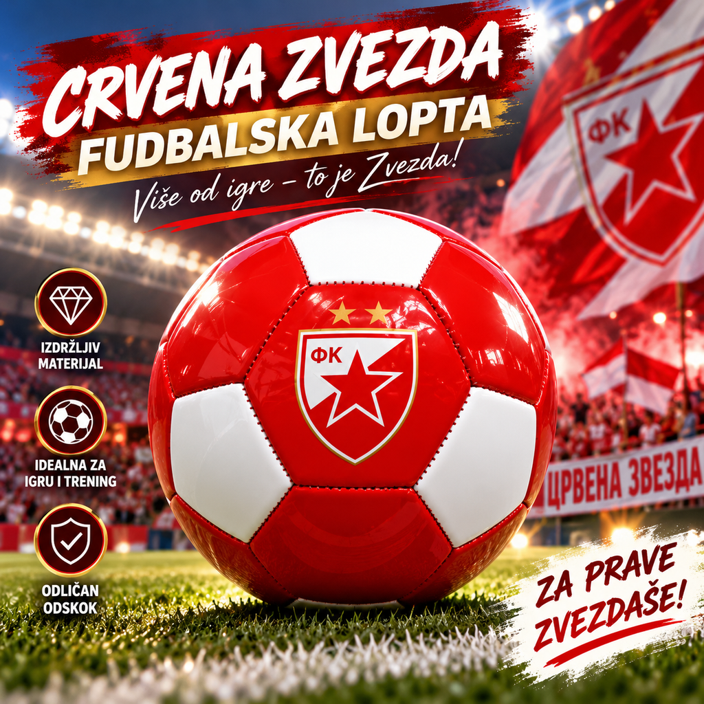 Fudbalska Lopta Crvena Zvezda – Lopta za Fudbal, Trening i Rekreaciju sa Motivom Kluba
