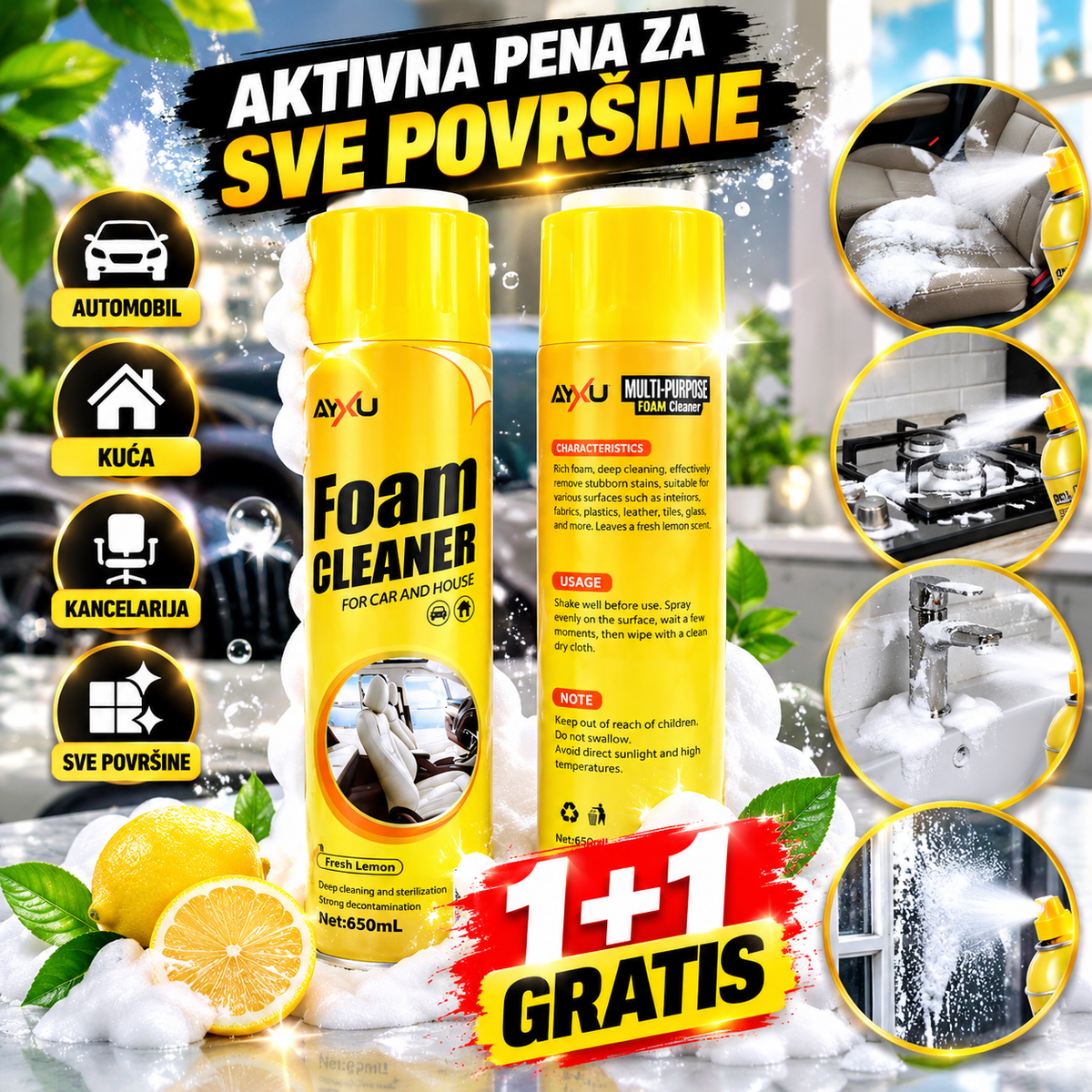 1+1 GRATIS Aktivna Pena za Čišćenje – Univerzalno Sredstvo za Sve Površine