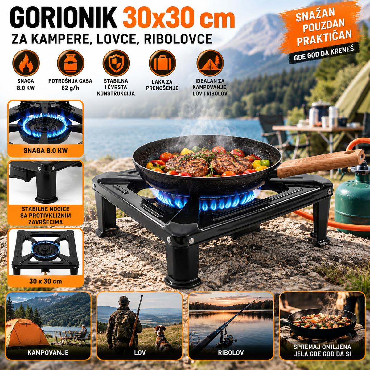 Plinski Gorionik za Kampovanje – Prenosivi Plinski Rešo za Kampere, Lovce, Ribolovce i Boravak u Prirodi