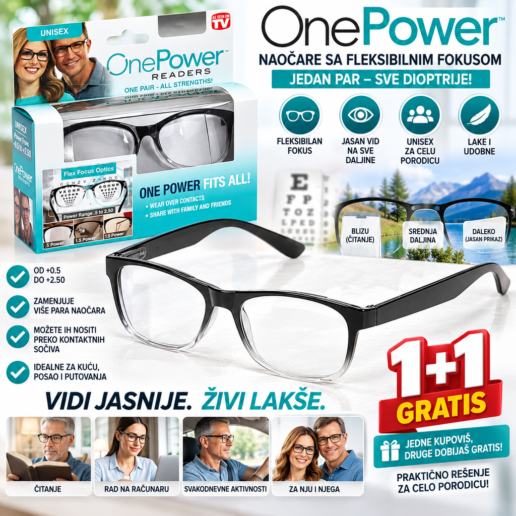 One Power naočare sa fleksibilnim fokusom 1+1 Gratis