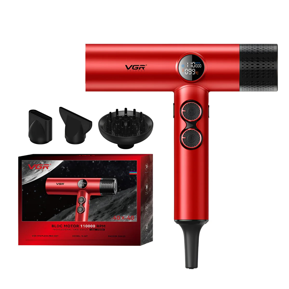 VGR V-401 Profesionalni Fen za Kosu – 110.000 RPM | Negativni Joni + Brzo Sušenje | Hladno Duvanje