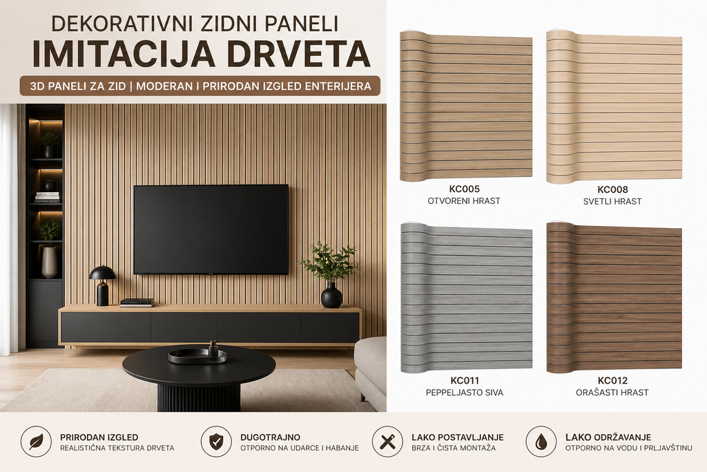 Dekorativni Zidni Paneli Imitacija Drveta – 3D Paneli za Zid