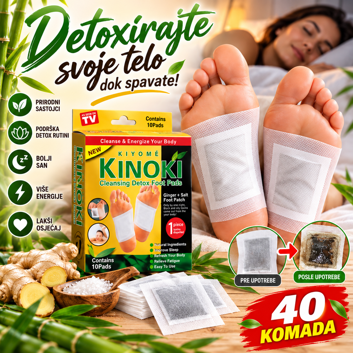 Kinoki Detox Flasteri 40 Kom – Noćni Relax & Osveženje Stopala