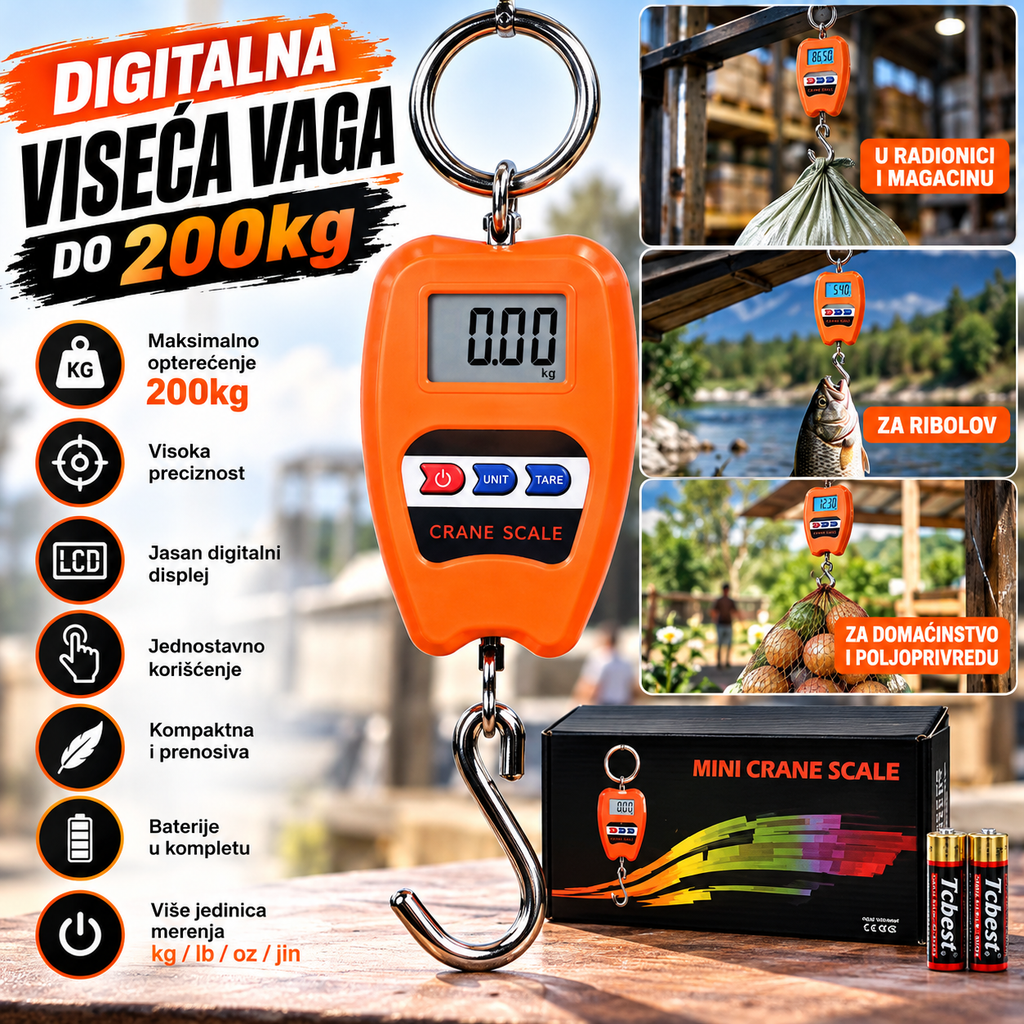 Digitalna Viseća Vaga Kantar do 200 kg – Elektronska Vaga za Merenje Tereta