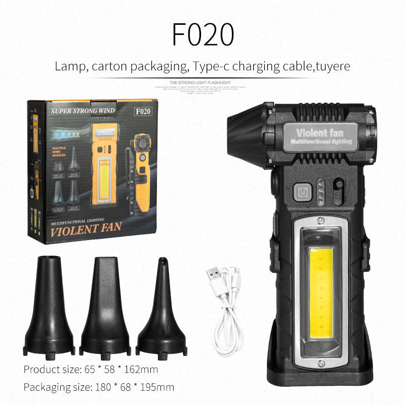 F020 Turbo Ventilator 10u1 „Violent Fan“ – Snažna Duvalica sa LED Svetlom, Punjenje USB-C