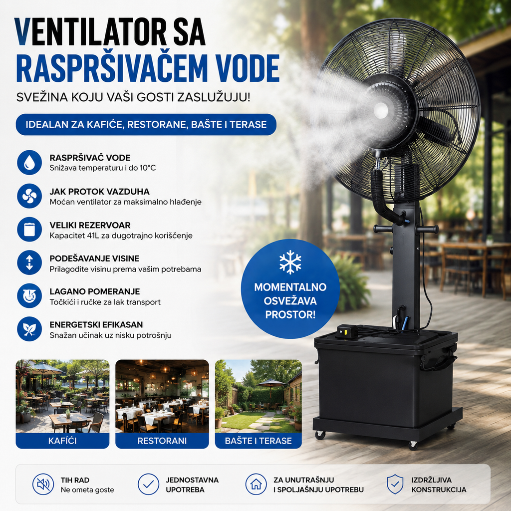 Ventilator sa raspršivačem vode Ventilator za kafice, restorane, baste