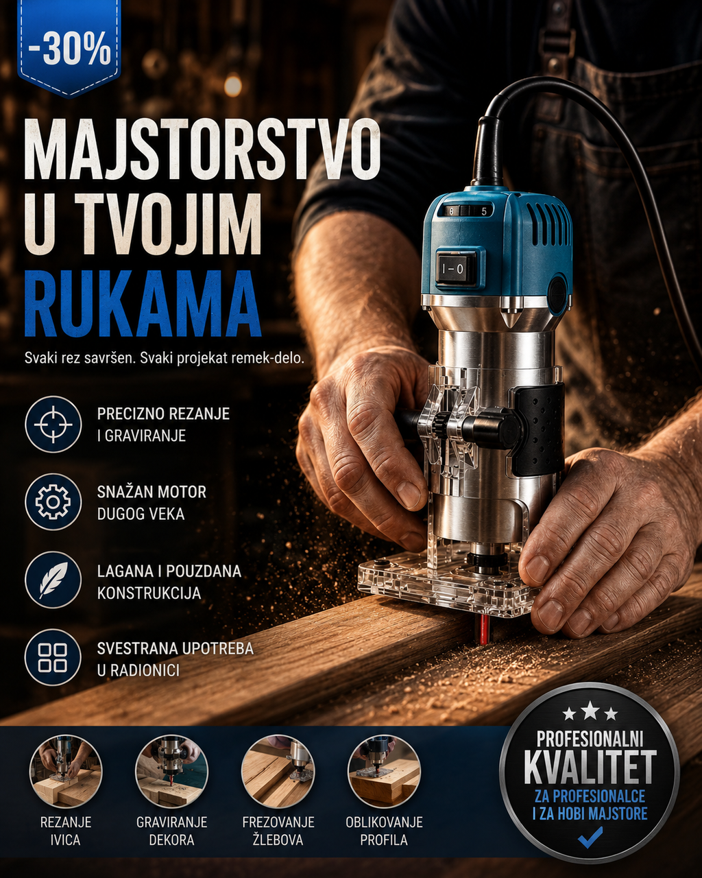 Električna Jednoručna Glodalica 530W – Precizna Glodalica za Drvo i Stolarske Radove