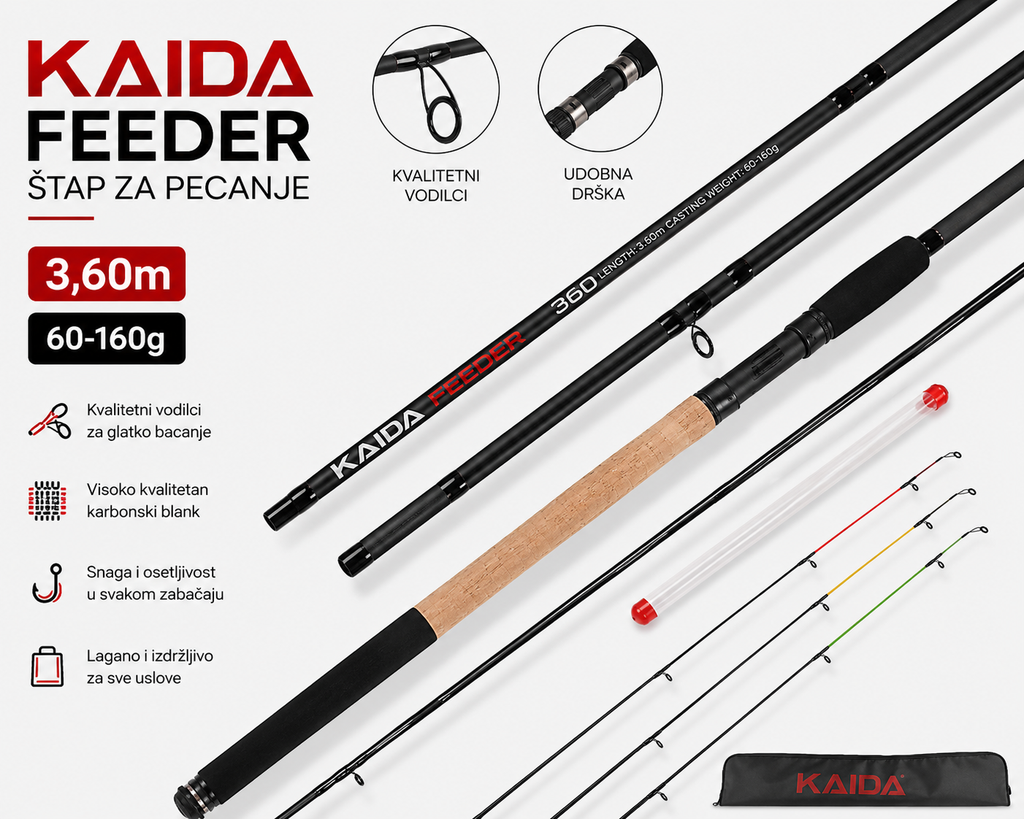 Kaida Feeder Štap za Pecanje 3.60m 60-160g – Profesionalni Feeder Štap za Daleke Zabačaje i Ribolov