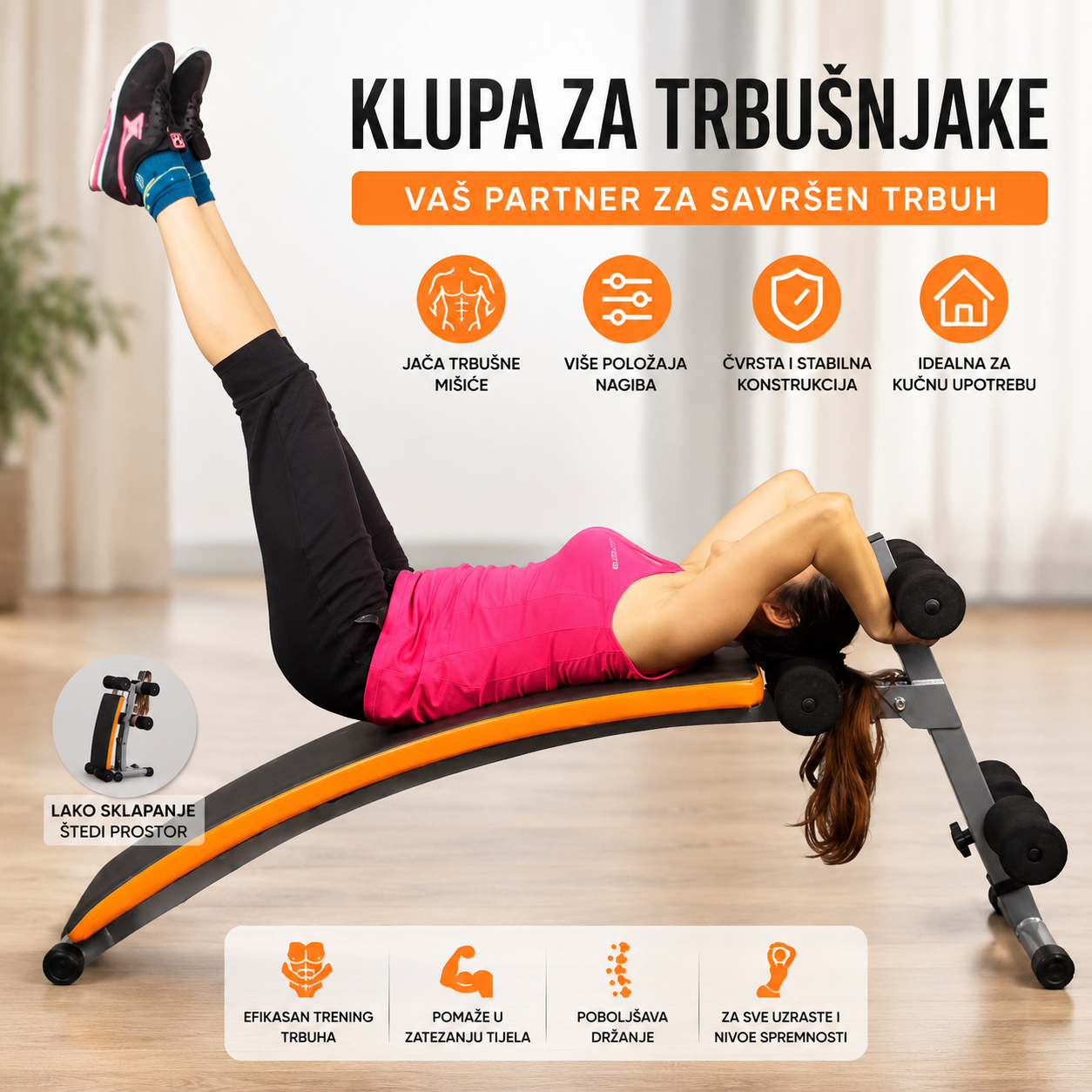 Klupa za Trbušnjake i Kućni Trening | Multifunkcionalna Sprava za Vežbanje Stomaka