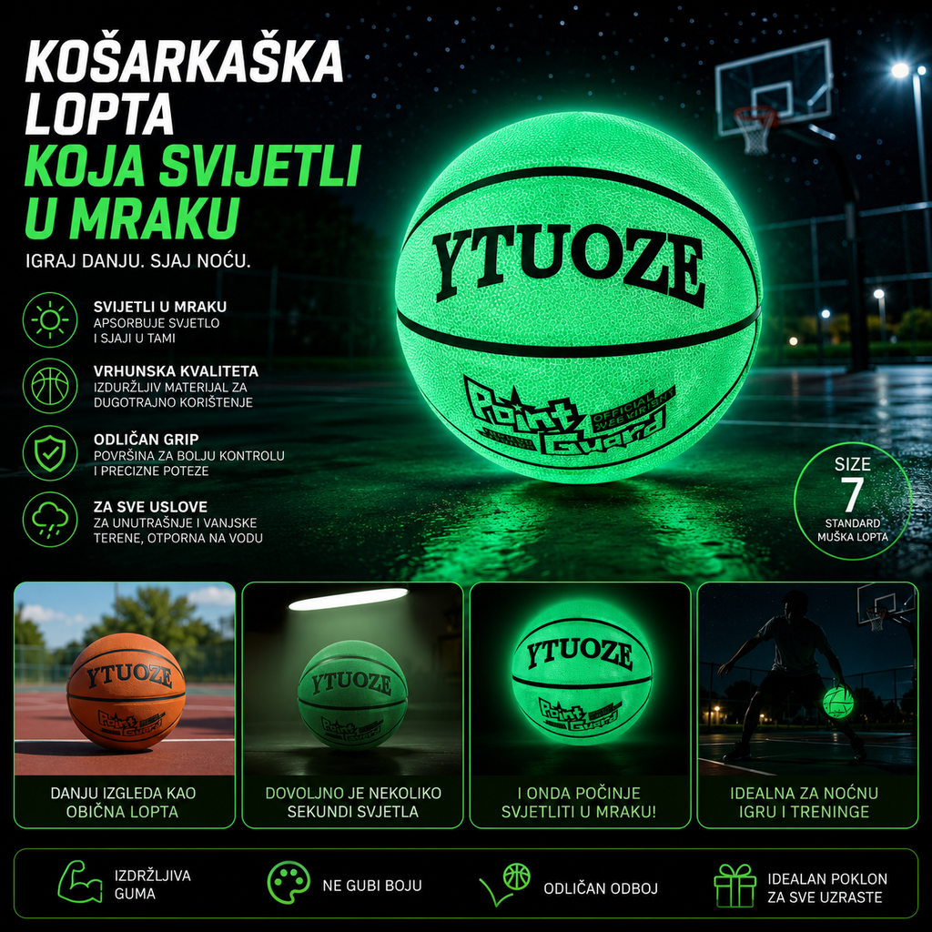 Svetleća Košarkaška Lopta – Lopta koja Svetli u Mraku za Dnevnu i Noćnu Igru