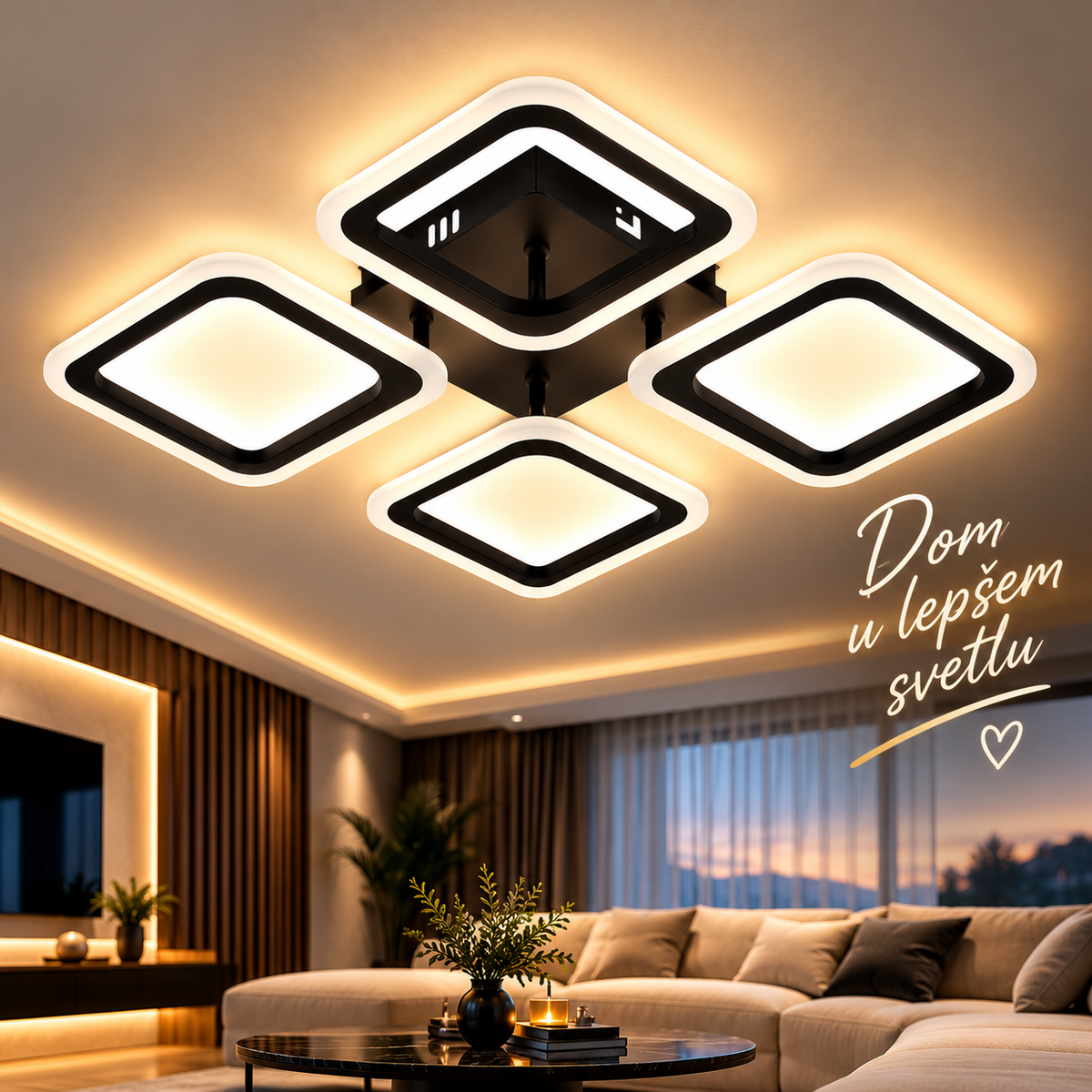 LED Luster 36W – Moderan Geometrijski Plafonski Luster Crno-Beli