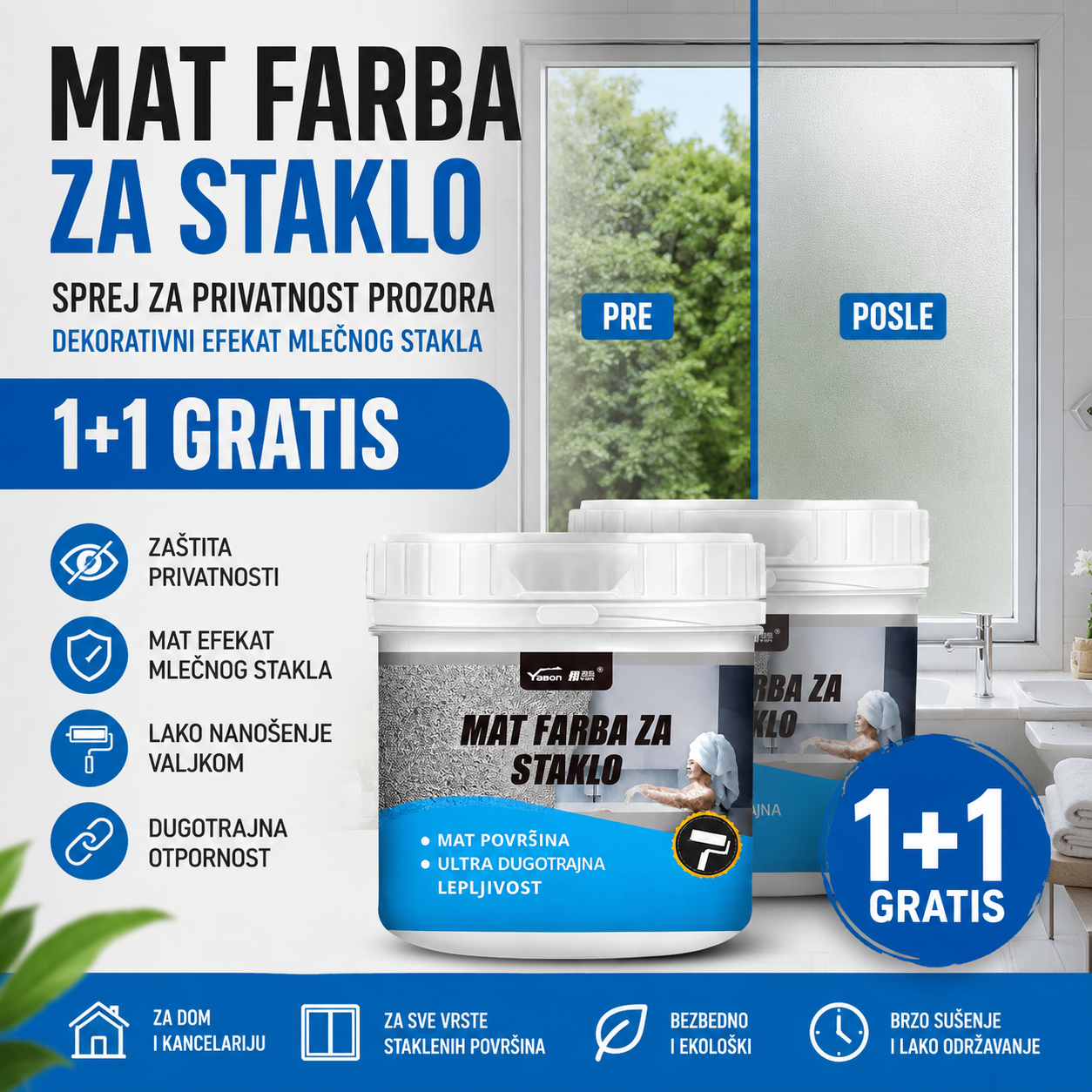 Mat Sprej za Staklo 1+1 GRATIS – Farba za Privatnost Prozora i Dekoraciju