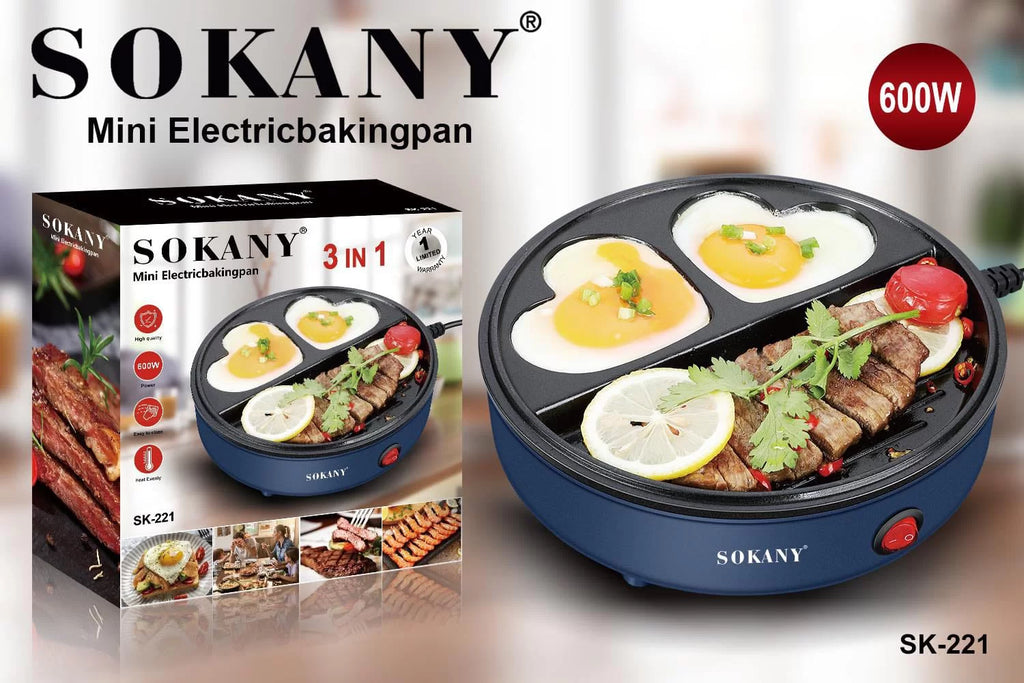 Mini električni gril tiganj Sokany 3 u 1